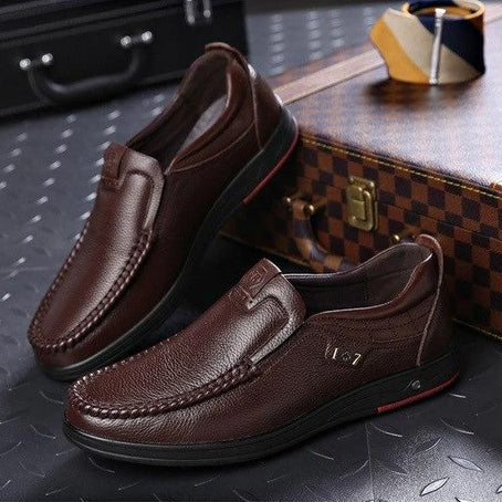 Casual Men Solid Slip On Genuine Leather Shoes