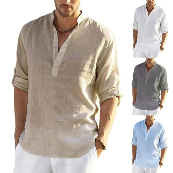 Men Simple Linen Loose Shirt