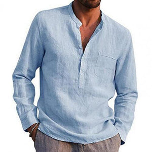 Men Simple Linen Solid Color Shirt