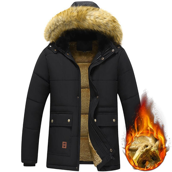Fleece Lined Warm Hooded Fur Collar Coat