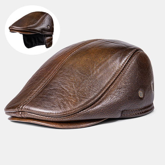 Men Genuine Leather Warm Ear Hat