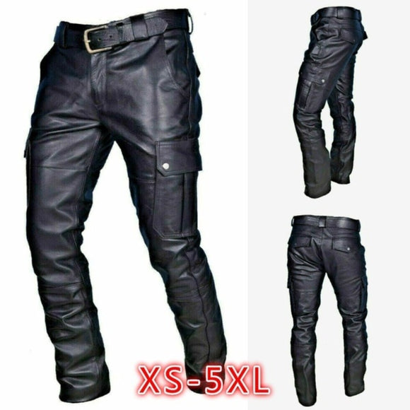 Men Slim Punk Motorcycle Leather Pants
