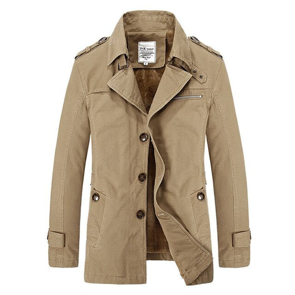 Business Casual Men's Fleece Thickened Trench Coat
