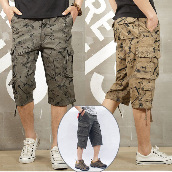 Men Camouflage Long Length Cargo Shorts