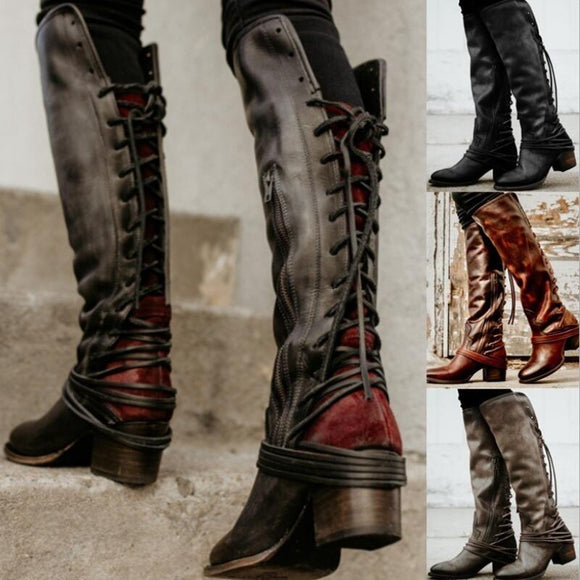 Women Vintage Knee High Gladiator Boots