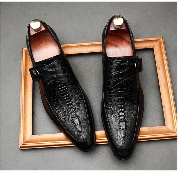 Men Crocodile Pattern Genuine Leather Dress Shoes