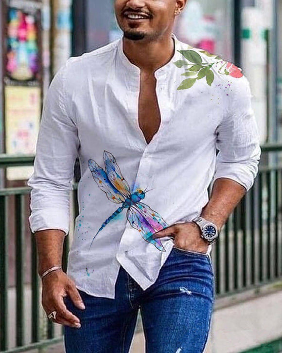 Fashion Men Vintage Casual Cotton And  Long Sleeve Shirt