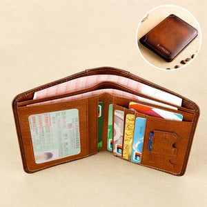 Mens Genuine Leather Trifold Wallet