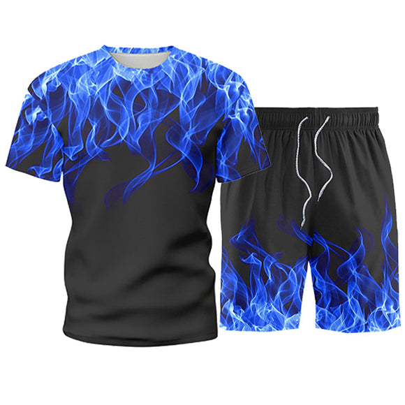 Fashion Men's 3D Flame T-shirt Set 5XL