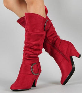 Women's Fashion Double Buckle Knee-High Boots