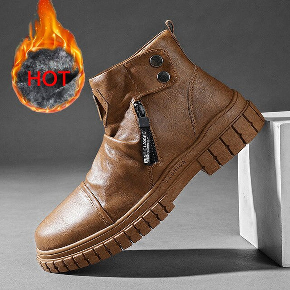 Men Ankle Plush Motorcycle Boots