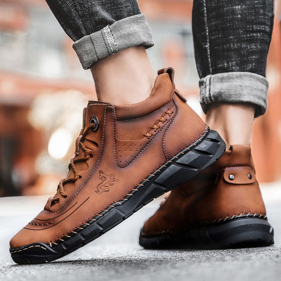 Men Handmade Split Leather Outdoor Ankle Boots
