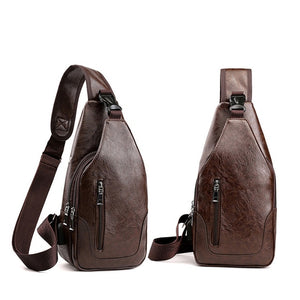 Men Leather Chest Bag With USB