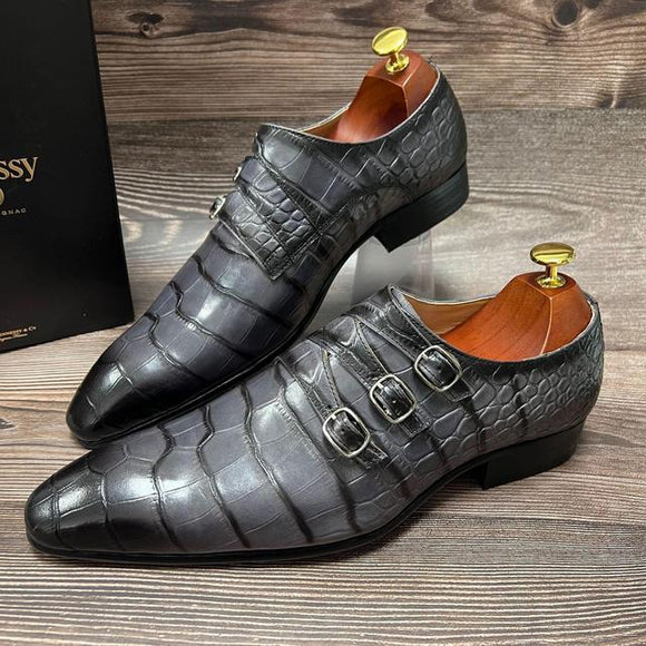Men Crocodile Print Genuine Leathe Dress Shoes