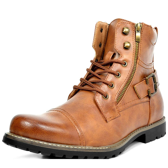 Men Motorcycle Boots Leather Shoes