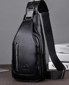 Men Leather Chest Bags With USB Charge