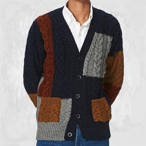 Men V-Neck Retro Cardigan Sweater