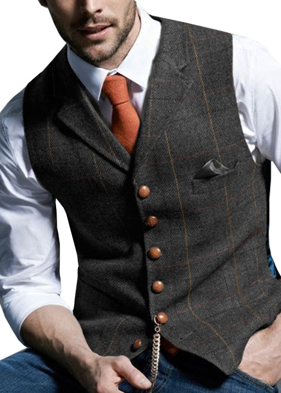Men Tweed Suit Business Vests