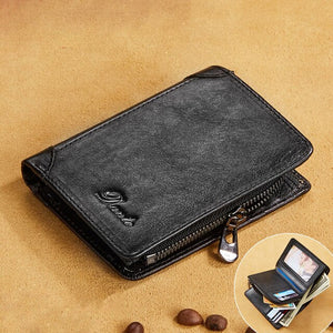 Cow Leather Vintage Short Multi Function Wallet