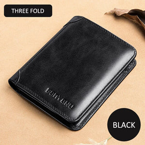 Men Leather Tri-Fold Purse Wallet