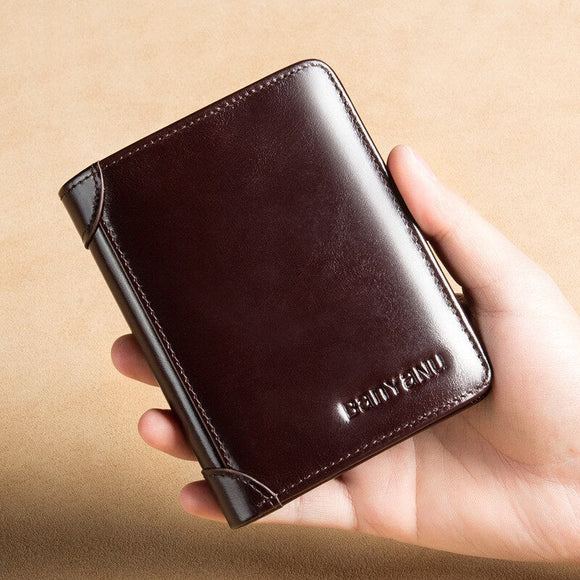 Men Leather Tri-Fold Purse Wallet