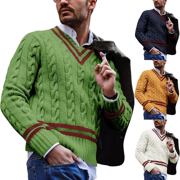 Men's V-neck Long Sleeve Knitted Sweater