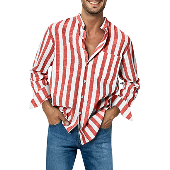 Fashion Striped Linen Long Sleeve Shirt