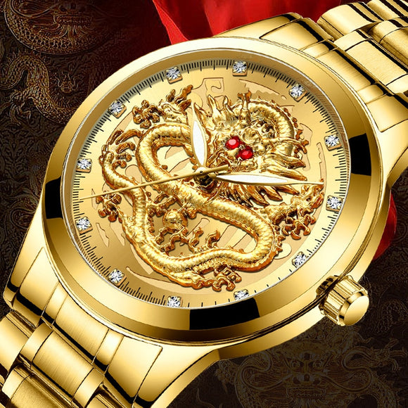 New Mens Golden Dragon Watch