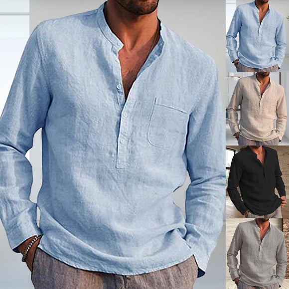 Men Simple Linen Solid Color Shirt
