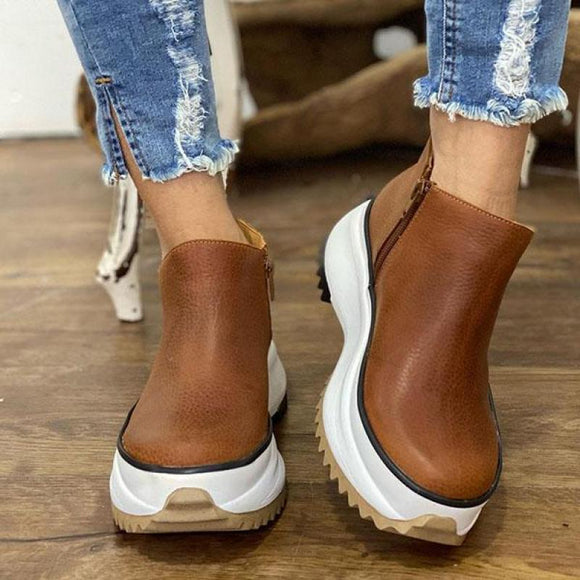 Women PU Leather Platform Short Boots