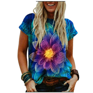 Summer 3D Floral Print Women T-Shirt