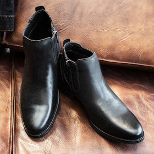 Men Genuine Cow Leather Chelsea Boots Increase 6cm