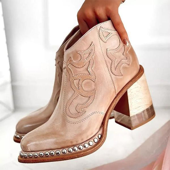 British Style Womens Embroidered Ankle Boots