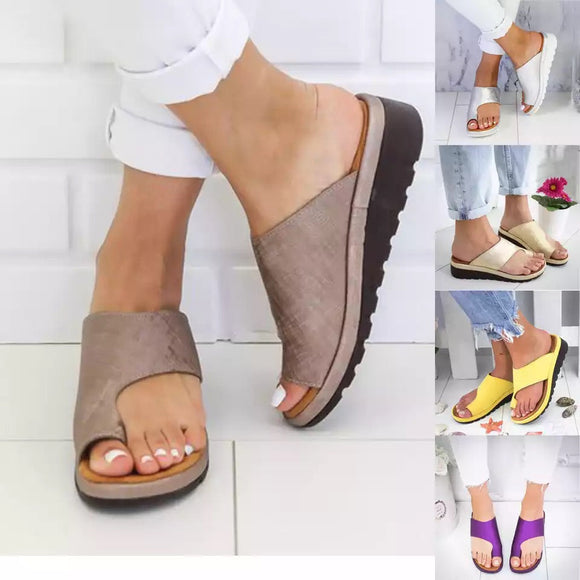 Women Diabetic Orthopedics Leather Comfy Platform Slippers