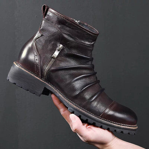 New Autumn Men Leather Retro Zipper Ankle Boots