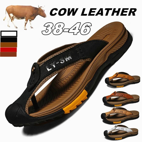Cow Leather Anti-slip Mens Flip Flops