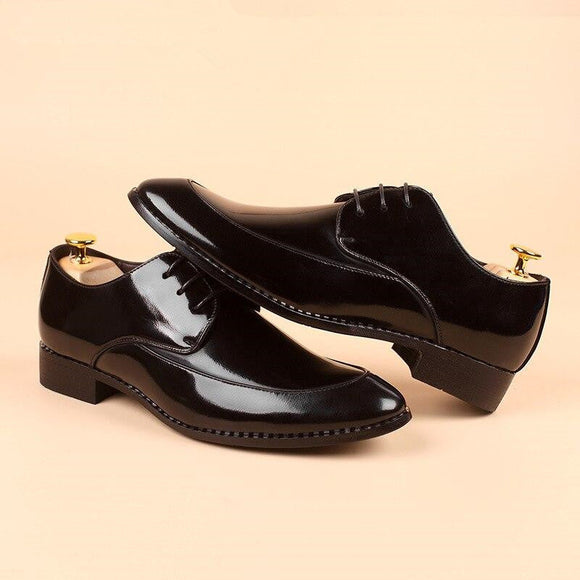Business Bullock Leather Pointed Toe Bright Casual Wedding Dress Shoes